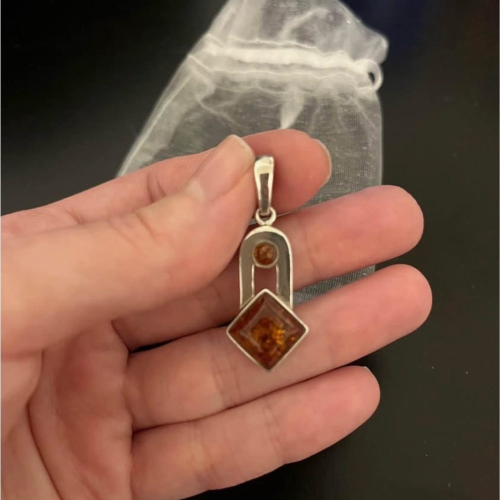 Genuine Amber Sterling Silver Pendant